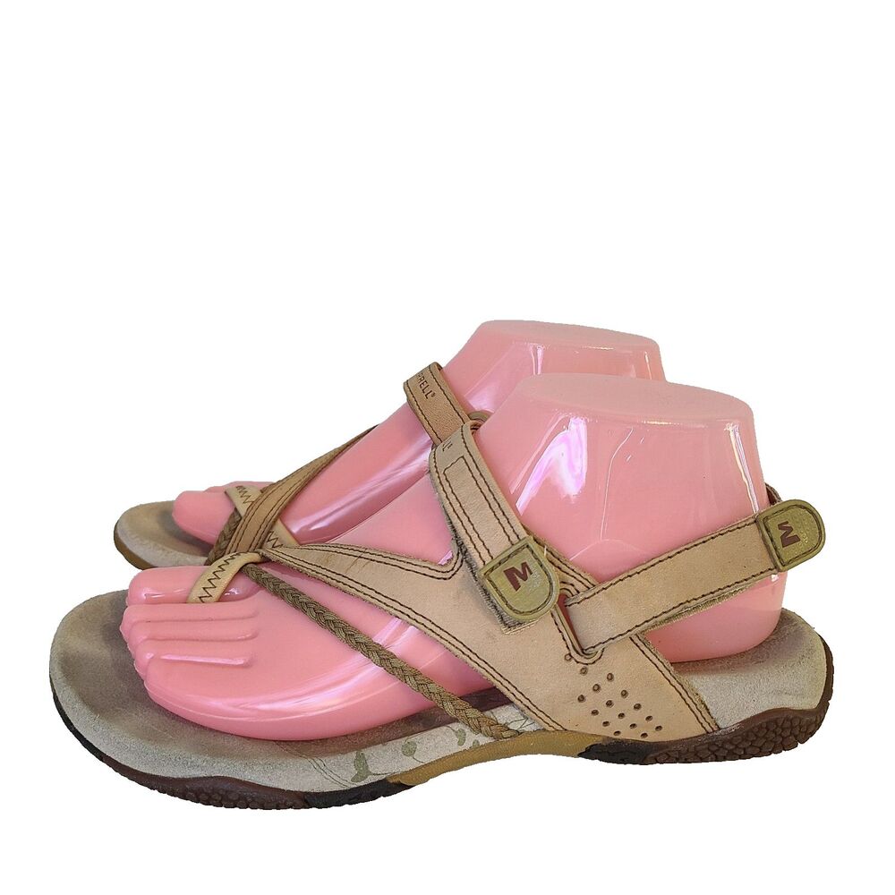 Merrell Siena Tan Leather Strappy Sandals Womens 7 Boho Gorpcore Hiking Granola - Picture 5 of 8
